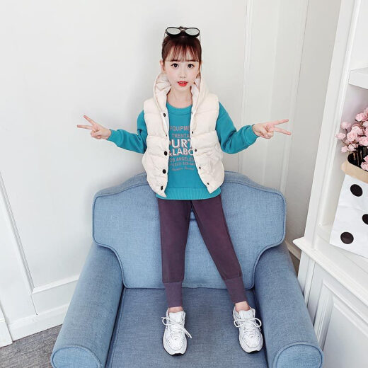 Haolia children's clothing girls suit spring and autumn jacket pullover two-piece set new 4-12 years old children's clothing medium and large children NG beige spring and autumn style 150 size recommended around 145CM