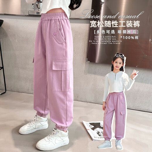 优优1点（Yoyo one）女童工装裤春秋2025新款儿童粉色纯棉裤子大童运动长裤春季休闲裤 4882白+16096粉【套装】 130cm