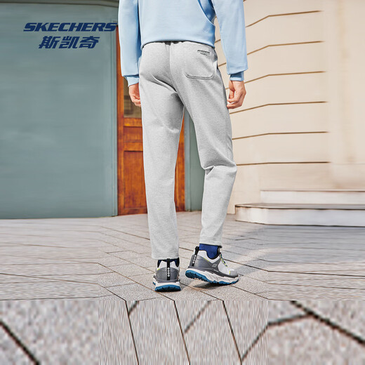 斯凯奇（Skechers）裤子男子春夏休闲针织长裤宽松运动健身直筒裤情侣 细纹理花灰/01T1 M