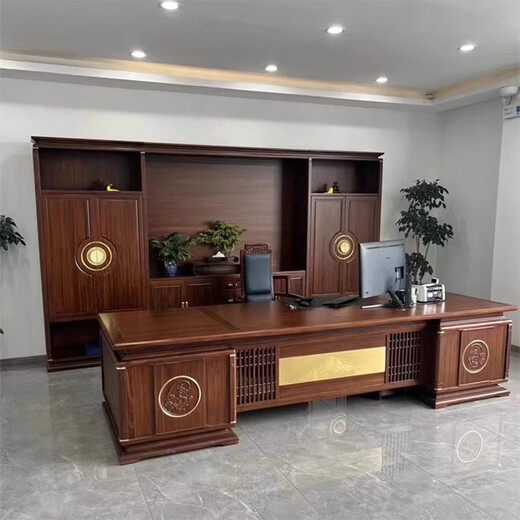 Ningqiu Luoge (NICHLORT) new Chinese style office boss desk, chair and cabinet combination ebony wood executive desk president manager chairman golden sandalwood solid wood 2.4m boss table golden sandalwood