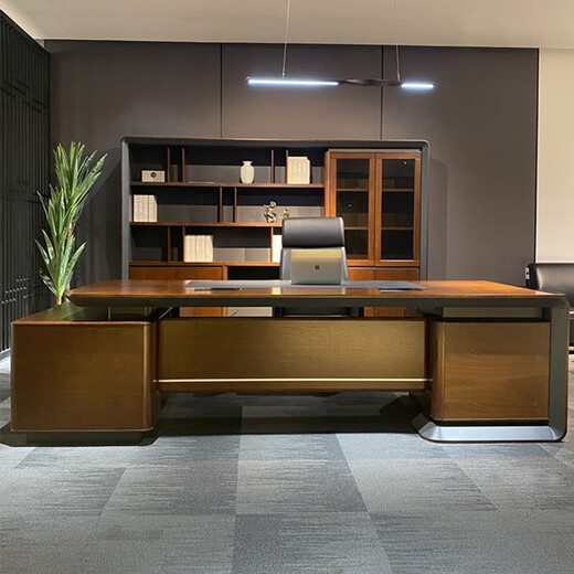 HAJTANLY modern solid wood boss desk office desk and chair combination executive walnut color executive desk high-end file cabinet office furniture 2.4 meters boss desk