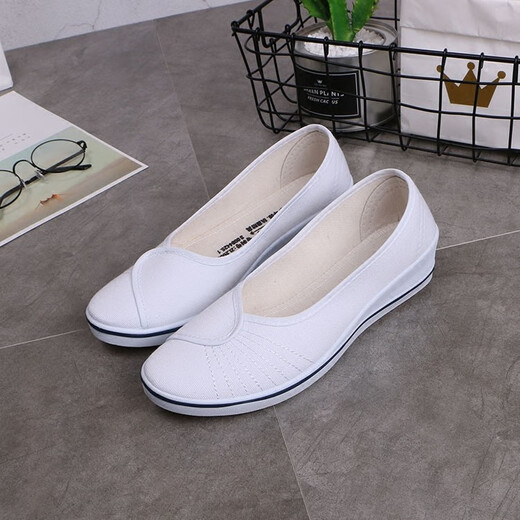 Yizi Yizi brand nurse shoes women's soft sole breathable non-slip white shoes beauty salon work medical white wedge heel cloth shoes white 39 24.5 cm