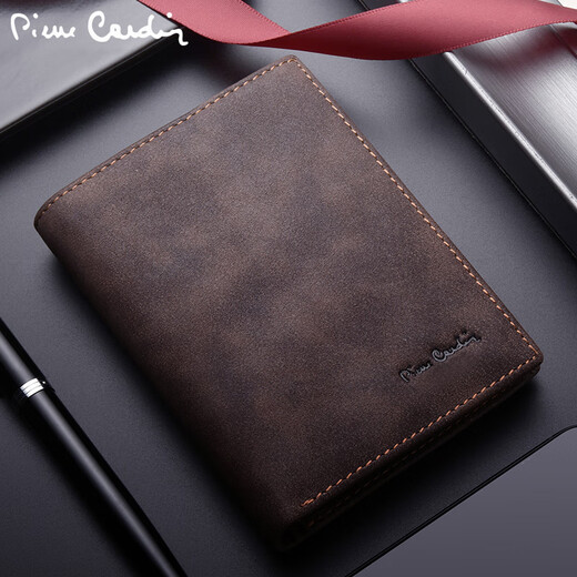 Pier Cardin Herren Brieftasche Neues echtes Leder Retro Short Wallet vertikaler Kuhlatten-Jugend-Männer-Brieftasche [Vertikaler Stilkoffer]