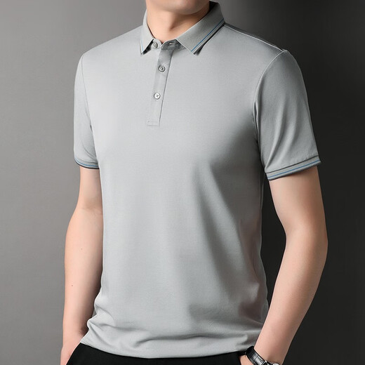 
Kangaroo, mulberry silk T-shirt, men's short-sleeved summer middle-aged and young men's casual solid color lapel, daddy's ice silk t-shirt, black-7036 175/XL (recommended 140-160Jin [Jin equals 0.5 kg])