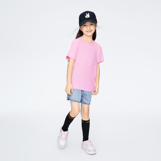 Annair shopping mall same style boys and girls round neck short-sleeved sweater T-shirt 2024 summer new casual sun protection top puff powder 160cm