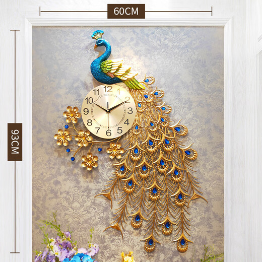 Clcey TV Wanddekoration Anhänger Wohnzimmer Hintergrund Wall European Style Peacock Walluhr Eingangsuhr kreative moderne dekorative Uhr 2694 (90*53*24) Rechteck