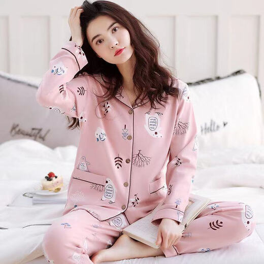 智兜兜居家服唾衣百搭显瘦睡依韩版妇女纯睡衣女春秋款长袖可外穿家居服 t1928 w9901套头款 均码  M 75-100斤