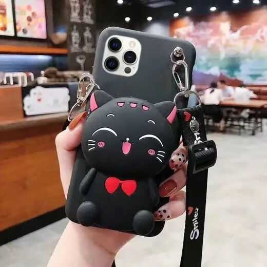 Suitable for Apple iPhone 12 mobile phone case with cross-body strap coin purse 11 silicone X/XR/XSMAX female hiy black-Minnie coin purse [free cross-body lanyard] Apple xsmax