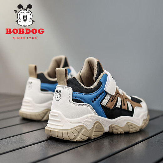 巴布豆（BOBDOG）儿童运动鞋男童鞋子户外防滑登山鞋秋季新款男孩休闲鞋女童跑步鞋 米粽皮面XTK679 36码 鞋内长23cm