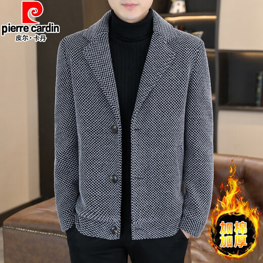 Pierre Cardin woolen coat short men's handsome trendy mink velvet lapel casual windbreaker autumn and winter new jacket knitted KZ6020-black cotton thickened XL 125-140 Jin Jin equals 0.5 kg Jin Jin equals 0.5 kg