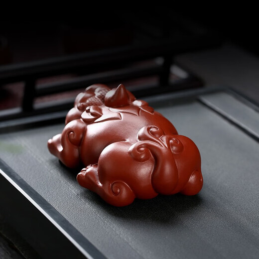 Gold inlaid jade, handmade by teacher Wang Renbing, Yixing original mine Dahongpao purple sand tea pet, Pixiu tea pet ornaments, tea toys, tea table decorations, kung fu tea set accessories, gift box, Dahongpao Pixiu tea pet