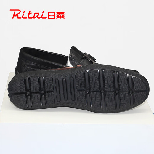 
RITAI Japanese and Thai leather shoes for men in spring 2024 new versatile leather one-sole and soft sole breathable casual bean dou loafer shoes trend black 2694S61161B 38