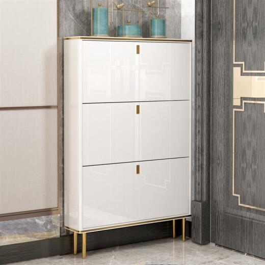 White lacquered shoe cabinet in the mist and clouds at the entrance, ultra-thin tipping bucket, simple storage shoe cabinet P2, bright white, length 120cm*thickness 17cm, fully assembled