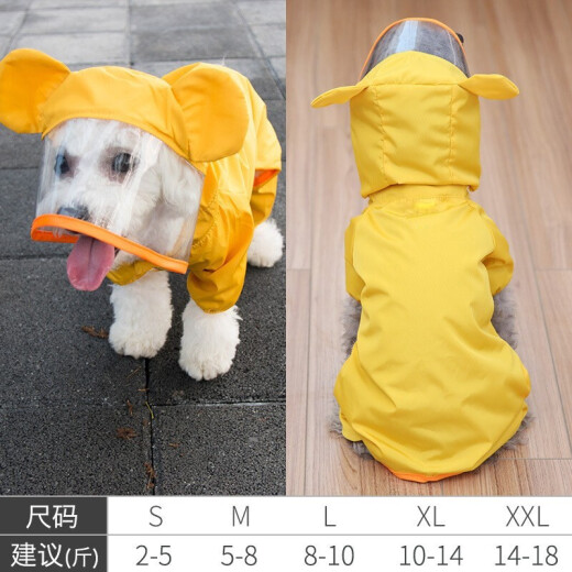 CHUXINGJIA dog raincoat all-inclusive cartoon waterproof four-legged puppy autumn and winter pet clothes Teddy transparent raincoat pet yellow duck M (chest 47cm back length 33cm)