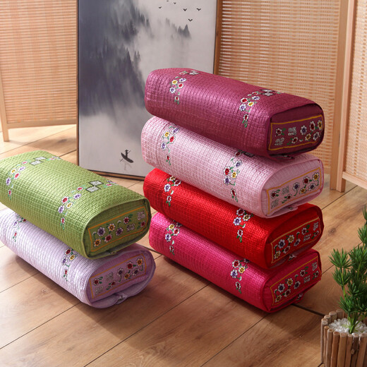Ye Hanwei Korean folk pillows, buckwheat pillow core, Korean folk square pillows, Korean style quilted embroidered pillow case, single cervical hard pillow, rose red, silk fabric 20*45cm