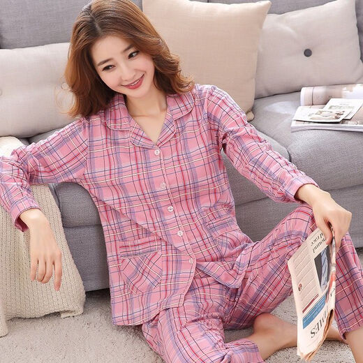 智兜兜居家服唾衣百搭显瘦睡依韩版妇女纯睡衣女春秋款长袖可外穿家居服 t1928 w9901套头款 均码  M 75-100斤