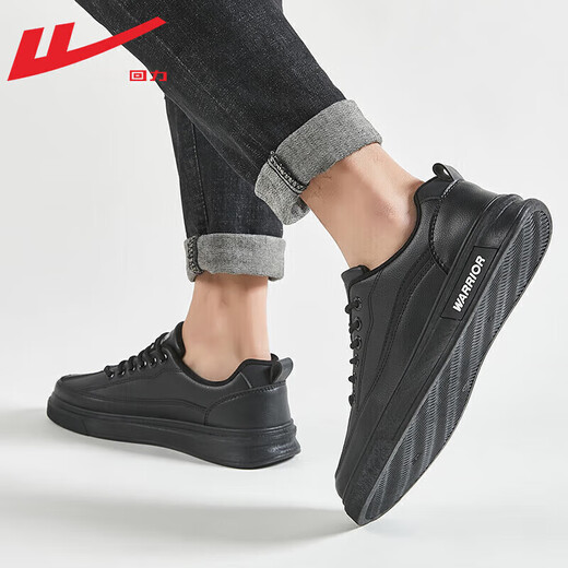 Warrior official men's shoes sports casual shoes men spring and summer leather face men's white shoes men's versatile board shoes men's black 39