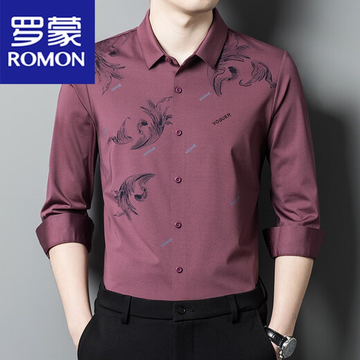 罗蒙（ROMON）夏季冰丝红色衬衫男短袖结婚礼服装爸爸婚宴装喜公公父母新郎衬衣 1152红色 170