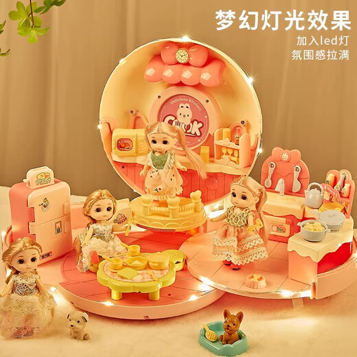 Jingyanxuan Kinderhaus Spiel Spielzeug Dress Up Doll House Schlafzimmer Küche Donut Rucksack 3-6 Jahre alte Mädchen Geburtstagsgeschenk