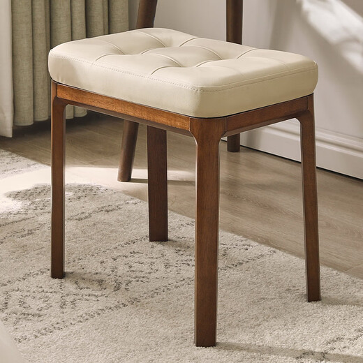 Jiayi Solid Wood Soft Cover Makeup Stool Dressing Stool Dressing Table Stool Makeup Chair Stool Square Stool Bench Bedroom Widened Walnut Color