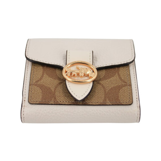 COACH luxury women's short wallet/clutch light brown with white PVC with leather 7250IMDJ8