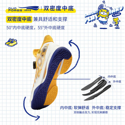 Xunfeng Xunfeng Little Yellow Ente gemeinsam Ho yi Pro Badminton Schuhe ACF Doppel-Kern-Mittelsohle-Anti-Schock-Absorption atmungsaktiven Schiebetons-Sneakers [KH-G826s] B. Ente 2 Socken 37