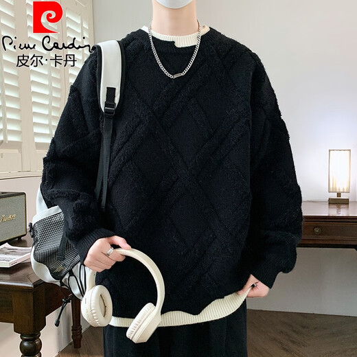 皮尔卡丹（pierre cardin）假两件春秋季新款男生初高中学生加厚毛衣大童青少年打底针织衫潮 9227卡其色 2XL 约130-145斤可穿