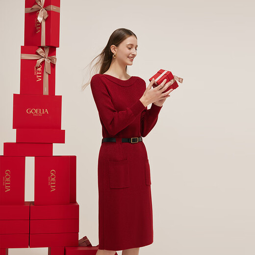 Gloria New Year's red dress red new slimming temperament one-line collar knitted dress 1C1C4G2N0 53R pepper red S
