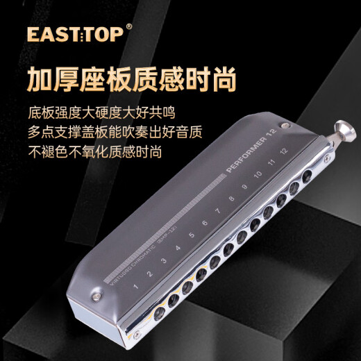 东方鼎（EAST TOP）EASTTOP演奏者12孔48音半音阶口琴铝格灰色EMP-12