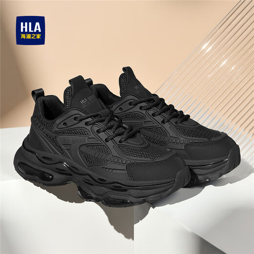 Hailan Home (HLA) Herrenschuhe Sommer 2025 Neue Daddy Schuhe Casual Mesh Schuhe Dicke einzige Erhöhung atmungsaktivem Sport trendy Schuhe Herren schwarz 40