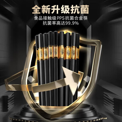 Double gun kitchen goodies antibacterial Jinfu alloy chopsticks household paint-free wax-free pps chopsticks and tableware set 10 pairs