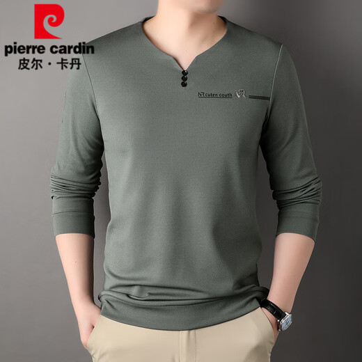 
Pierre cardin men's warm long-sleeved V-neck T-shirt in autumn and winter new velvet thickened base shirt skin-friendly casual and versatile sweatshirt 6998 bean green M 165 suggestion 90-120Jin [Jin equals 0.5 kg]