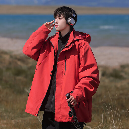Chaqueta de tres en uno de los hombres de primera mano para hombres para hombres para hombres para hombres para hombres para hombres para hombres y invierno para hombres y mujeres Traje de montañismo 3519 Suzaku Red [abrigo + Velvet de cordero Finer] 3xl