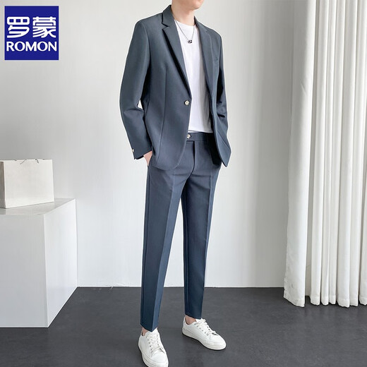ROMON (ROMON) suit men's suit casual loose professional suit solid color jacket spring and summer groom wedding dress light mature style small suit [two pieces] apricot suit + trousers XL size