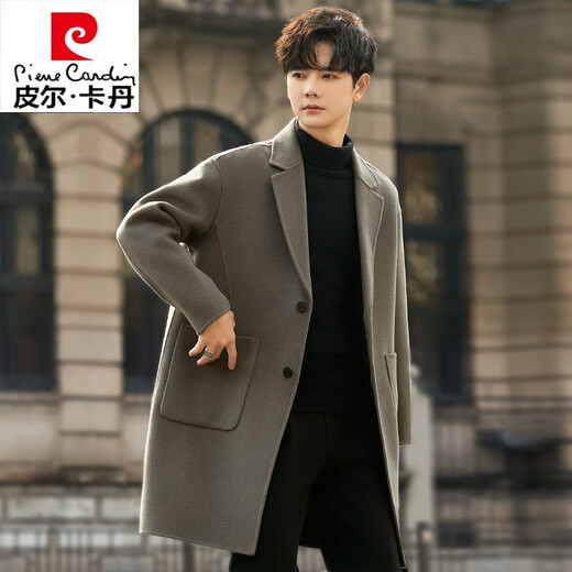 
Pierre cardin double-sided woolen coat for men mid-length high-end high-end thickened double-sided woolen coat for men gray-green L