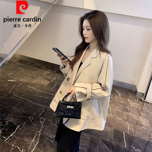 Pierre Cardin blazer women's loose 2025 spring and autumn new Korean style design contrasting topstitch casual suit top apricot XL
