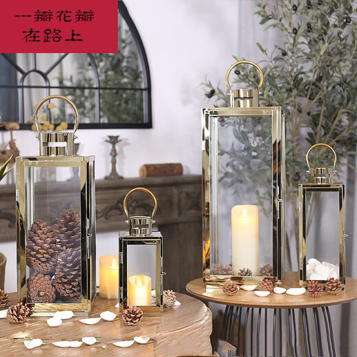 Candlestick Candlelight Dinner European Einfache Edelstahl Leicht Luxus Candlestick Ornamente Gold Silber Windproof Windlicht romantische 6629l Champagner Gold