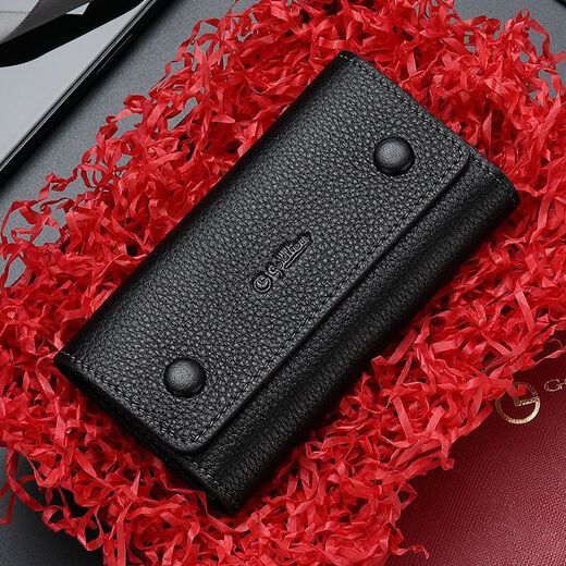 Billetera jinlilai capa superior portátil de caza de vacas bolsas de llave de cuero genuino cintura para colgar la tarjeta de la tarjeta del automóvil tendencia negra