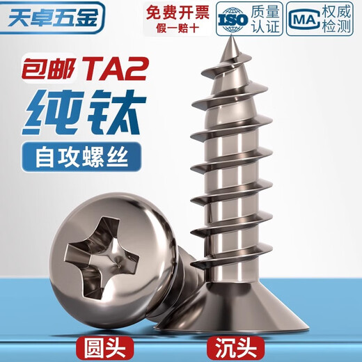 Tianzhuo Hardware National Standard TA2 pure titanium pan head umbrella head countersunk head large flat head flat head round head cross self-tapping screw M3M4M5mm countersunk head M5.5*25 2 pieces