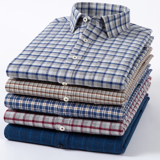 Nobel Paul pure cotton shirt men's long-sleeved autumn and winter new cotton-woven haired middle-aged and young people small plaid business casual flannel shirt MG6218 dark blue red stripes 38 [Suggested 100-120Jin [Jin equals 0.5 kg]]