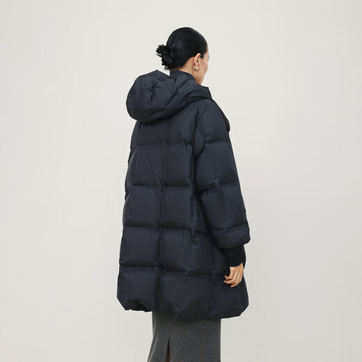 
LESS winter double-sided white duck down jacket for women's design warm mid-length drawstring jacket 2NAC12530 011/carbon black S