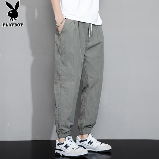 花花公子（PLAYBOY）休闲裤男冰丝夏季裤子男士宽松束脚薄款九分裤 灰色 XL 
