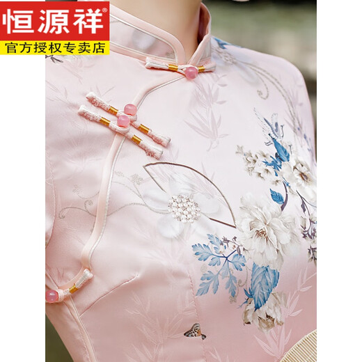 恒源祥走秀中国风2025新款复古年轻改良优雅少女修身日常长款旗袍连衣裙 丝绸23 6210 荷花 3XL