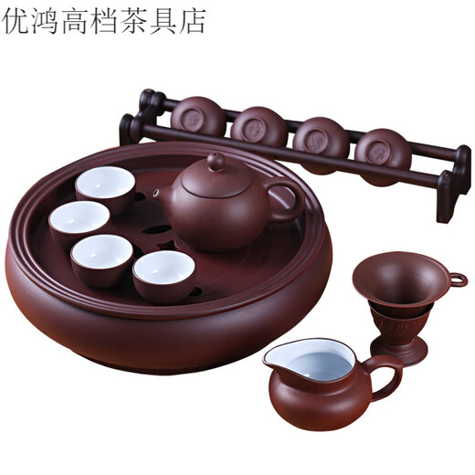 Jingdezhen (jdz) tea set high-end Kung Fu tea set modern purple clay tea set tea cup teapot tea tray set pure purple teapot set 8 small cups + six gentlemen