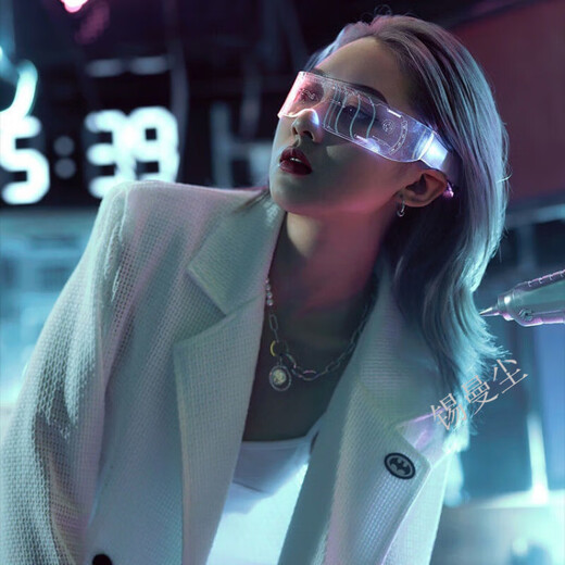 Mosaic sunglasses, led sci-fi luminous glasses, birthday internet celebrity, future technology glasses, disco glasses, luminous glasses, night vision, sci-fi high configuration + colorful mode + 1 pair of batteries