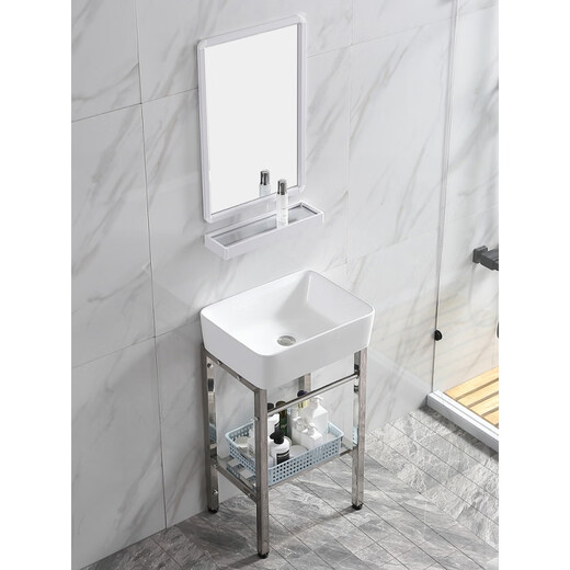 Basin de lavage à la terre au sol petit appartement pour le sol en céramique lavabo de lavage de salle de bain bassin de bains de salle de bain Balcone extérieur bassin de colonne sans robinet Style de mise au plancher 4837 (bassin + rack)