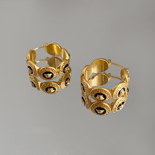 Bucklele antique metal oil-drip round earrings French retro palace style earrings fashionable light luxury earrings earrings - gold