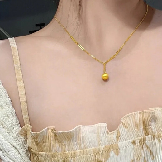 Brangdy2025 Brangdy brushed frosted small gold ball necklace for women 18K gold collarbone Bing ball necklace