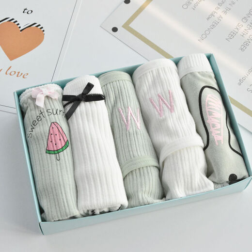 Yi Shuhan 5 pairs of junior high school girl underwear, girl student pant top, seamless, medium and large children's underwear, Korean style cotton white green cotton cute cartoon junior high school students, high school students, medium low waist pants [5 pieces] BEST [one size] suitable for 80-110Jin [Jin equals 0.5kg] around