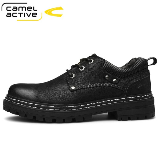 German Camel dynamic work shoes men's casual shoes men's autumn and winter new genuine leather low-top lace work shoes trendy street style work wear shoes men 855 black 38